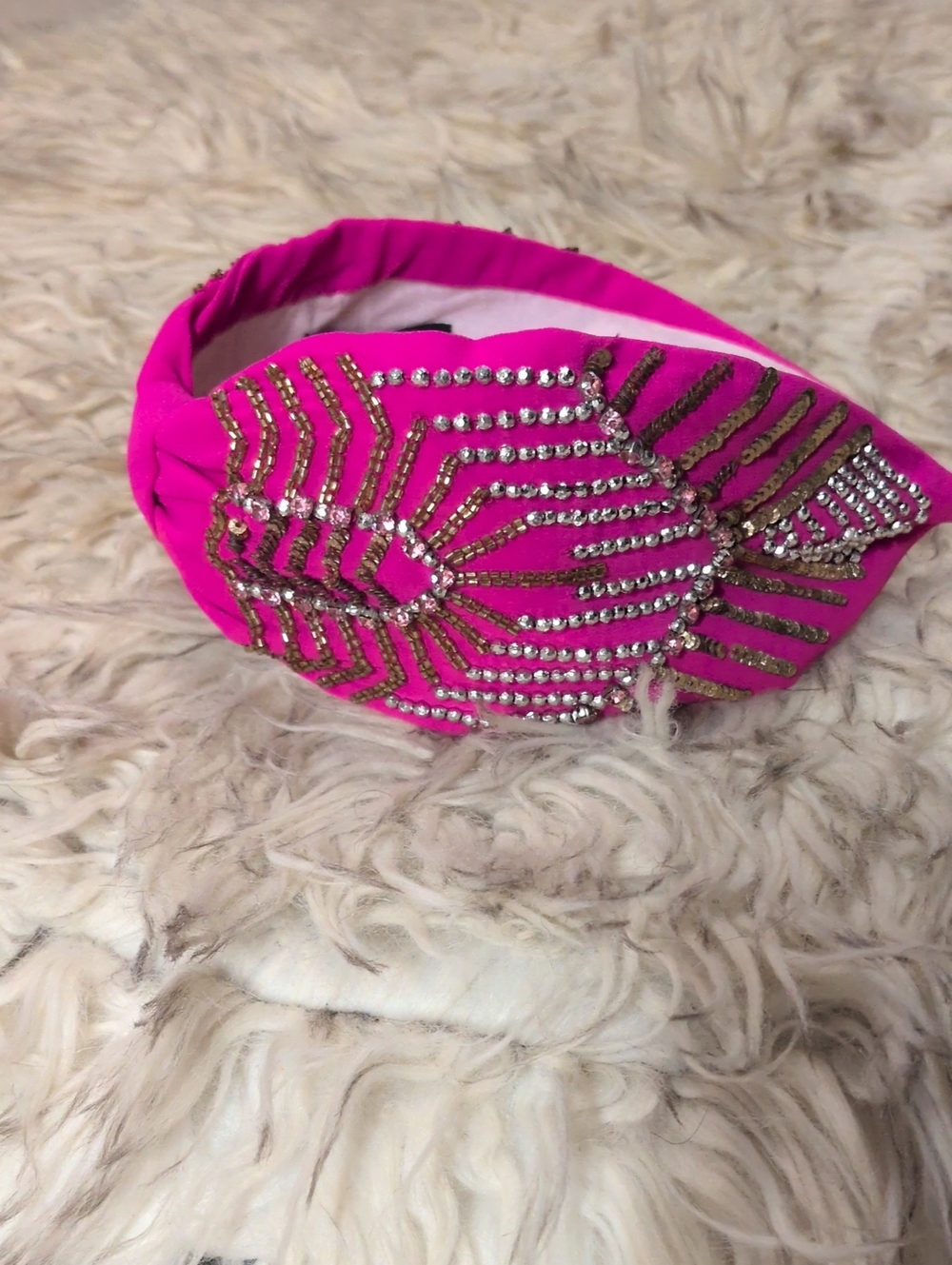 Embellished Fuchsia Knotted Headband with Crystal Detailing